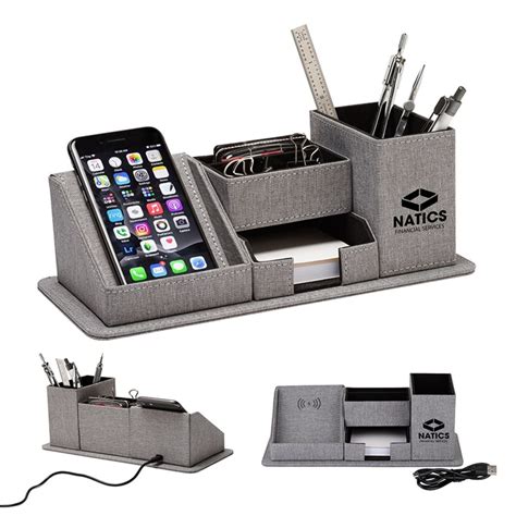 desk organizer with wireless charger.